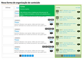 Nova forma de organização de conteúdoCurtasNotícias rápidasSão notícias curtas e rápidas que não precisam de pauta, matéria completa e vínculo com plataformas e jogos.
