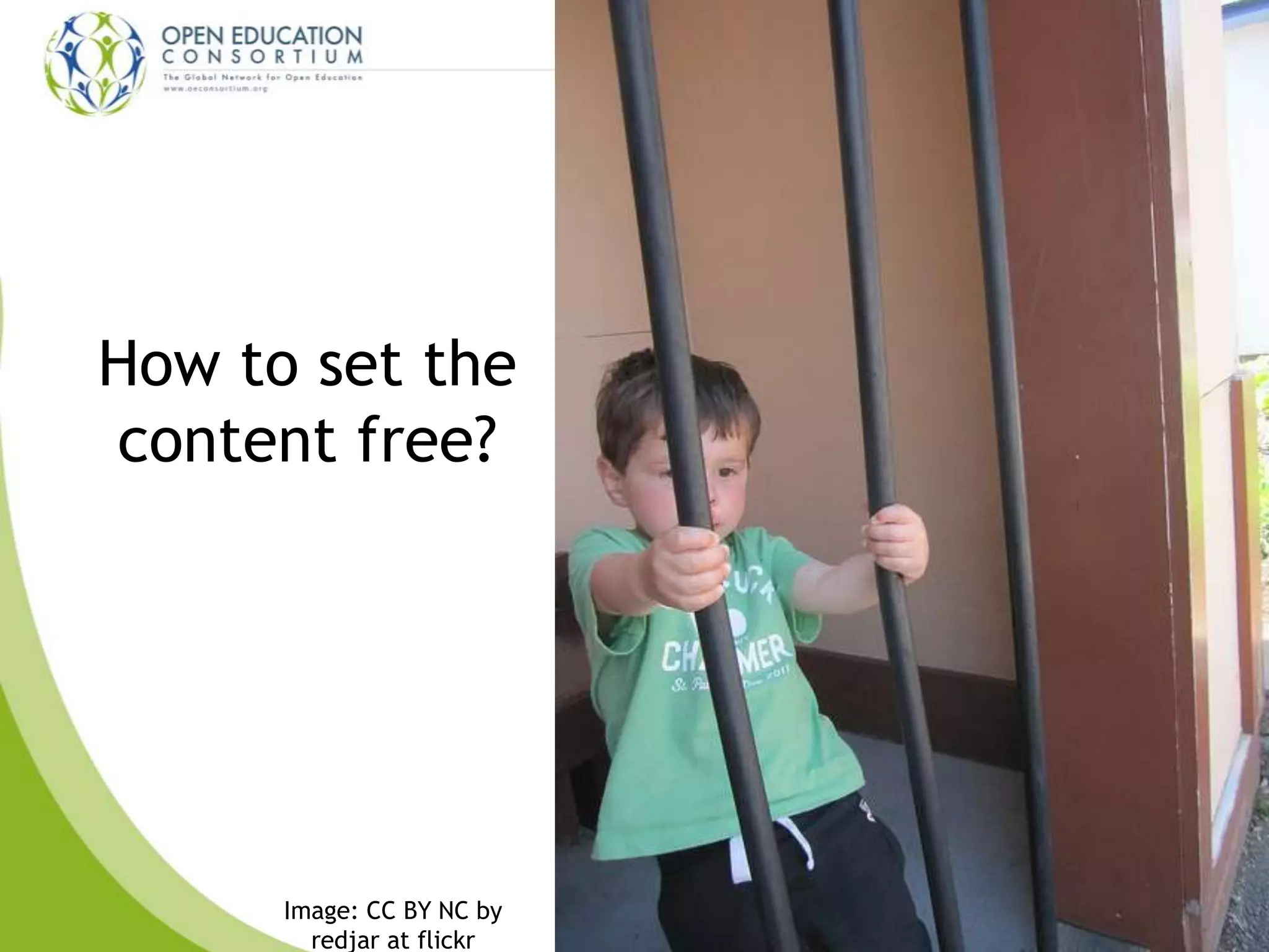 Image: CC BY NC by
redjar at flickr
How to set the
content free?
 