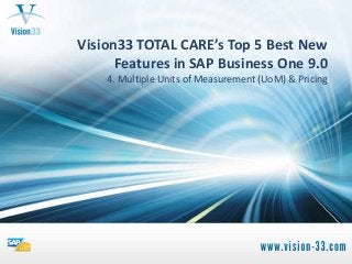 Vision33 TOTAL CARE’s Top 5 Best New
Features in SAP Business One 9.0
4. Multiple Units of Measurement (UoM) & Pricing
 