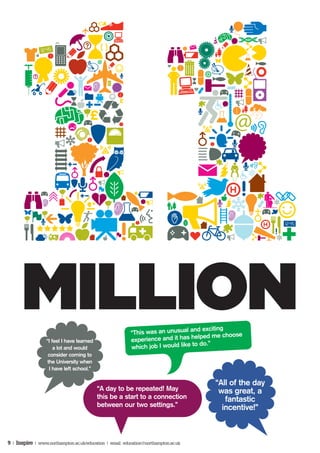 d exciting
                                                          “This was an unusual an
                                                                                   lped me choose
                  “I feel I have learned                  experience and it has he
                                                                                 to do.”
                      a lot and would                     which job I would like
                   consider coming to
                   the University when
                    I have left school.”

                                                                                       “All of the day
                                           “A day to be repeated! May                   was great, a
                                           this be a start to a connection                fantastic
                                           between our two settings.”                    incentive!”



9 | Inspire | www.northampton.ac.uk/education | email: education@northampton.ac.uk
 