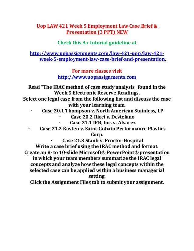 Uop Law 421 Week 5 Employment Law Case Brief