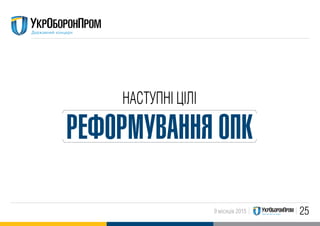 259 місяців 2015
НАСТУПНI ЦIЛI
РЕФОРМУВАННЯ ОПК​
 