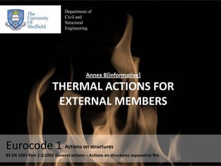 Department of Civil and  Structural  Engineering Annex B[informative] THERMAL ACTIONS FOR EXTERNAL MEMBERS Eurocode 1 Actions on structures  BS EN 1991 Part 1-2:2002 General actions – Actions on structures exposed to fire 