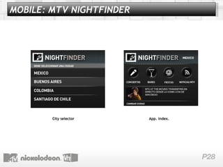 City selector App. index. MOBILE: MTV NIGHTFINDER 