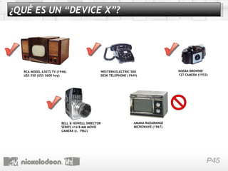 KODAK BROWNIE 127 CAMERA (1953)  RCA MODEL 630TS TV (1946) U$S 350 (U$S 3600 hoy) BELL & HOWELL DIRECTOR SERIES 414 8-MM MOVIE CAMERA (c. 1962)  WESTERN ELECTRIC 500 DESK TELEPHONE (1949) AMANA RADARANGE MICROWAVE (1967) ¿QUÉ ES UN “DEVICE X”? 