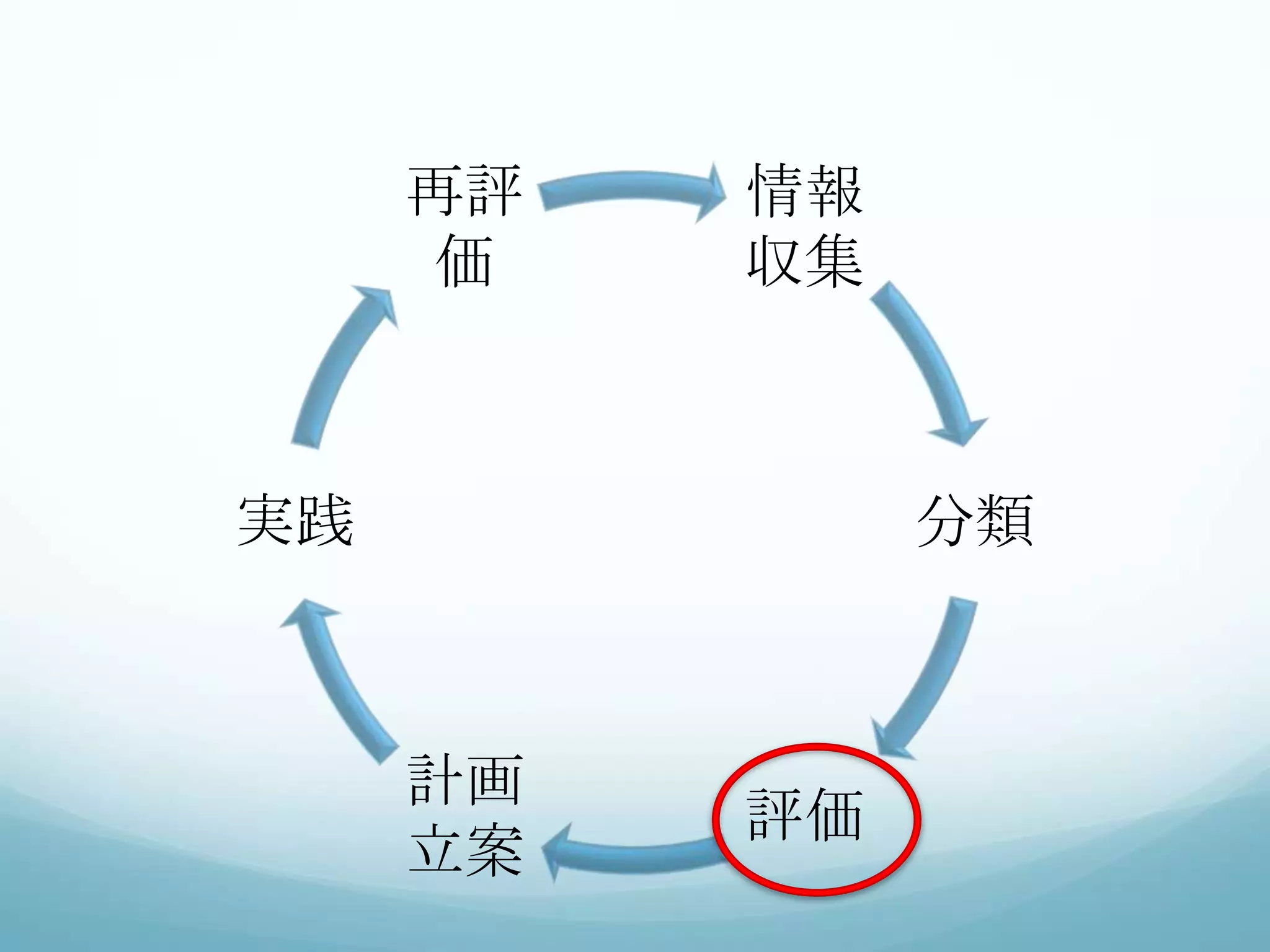 情報
収集
分類
評価
計画
立案
実践
再評
価
 
