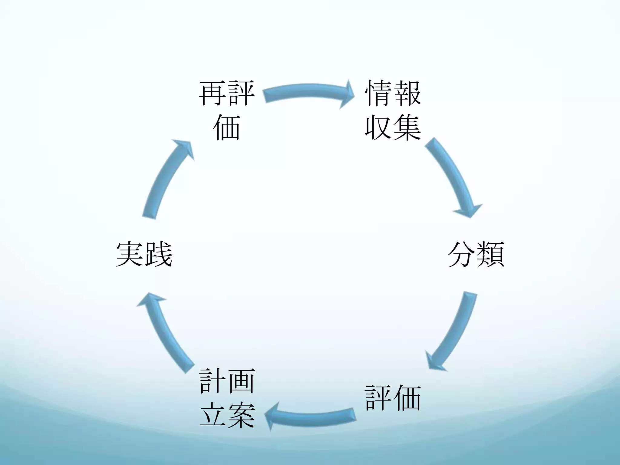 情報
収集
分類
評価
計画
立案
実践
再評
価
 