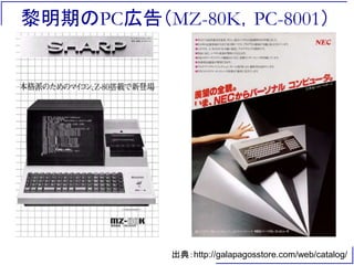 黎明期のPC広告（MZ-80K，PC-8001）
出典：http://galapagosstore.com/web/catalog/
 