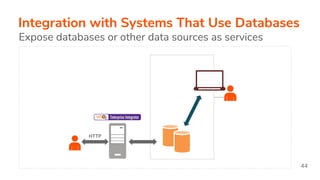 Integration with Systems That Use Databases
Expose databases or other data sources as services
HTTP
44
 