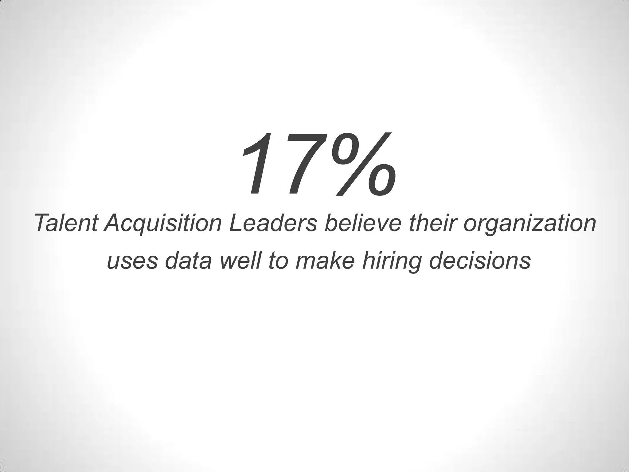 17%Talent Acquisition Leaders believe their organization
uses data well to make hiring decisions
 