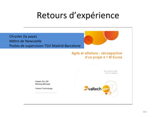 Retours d’expérience Chrysler (la paye) Métro de Newcastle Postes de supervision TGV Madrid-Barcelone 