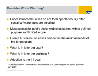 Consider When Planning*


         Successful communities do not form spontaneously after
         social software tools a...