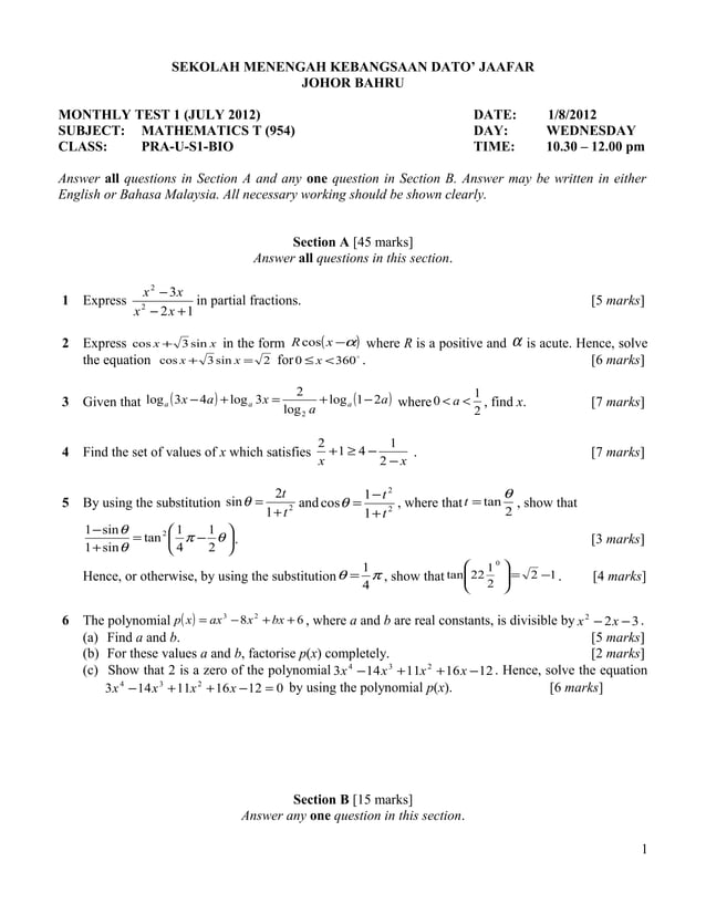 Up1 math t 2012 | PDF