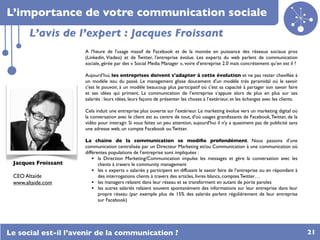 L’importance de votre communication sociale
       L’avis de l’expert : Jacques Froissant
                     A l'heure d...