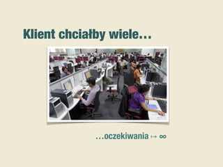 Klient chciałby wiele…
…oczekiwania ↦ ∞
 
