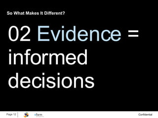 So What Makes It Different? 02   Evidence   = informed decisions 