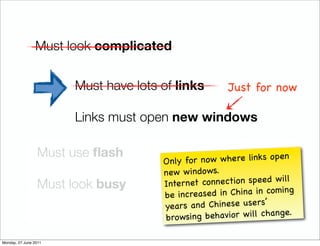 Must look complicated


                       Must have lots of links         Just for now

                       Links ...