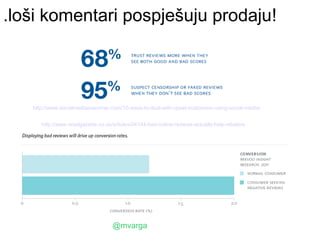 .loši komentari pospješuju prodaju!



   http://www.socialmediaexaminer.com/10-ways-to-deal-with-upset-customers-using-social-media/


      http://www.retailgazette.co.uk/articles/04144-bad-online-reviews-actually-help-retailers




                                    @mvarga
 