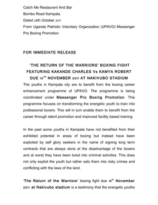 Upavo uganda for immedaite release