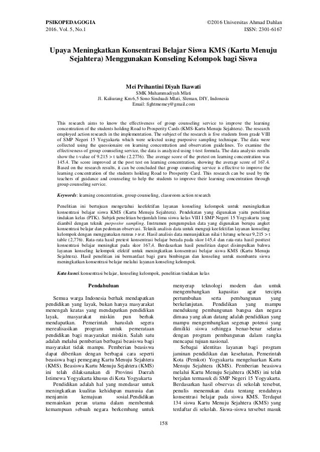 Upaya Meningkatkan Konsentrasi Belajar Siswa Kms Kartu Menuju Sejaht