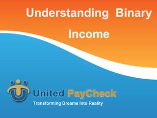Understanding Binary
                 Income




 Transforming Dreams Into Reality
 