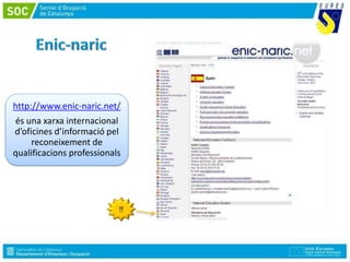 http://www.enic-naric.net/
és una xarxa internacional
d’oficines d’informació pel
reconeixement de
qualificacions professionals
 