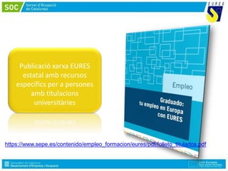 Publicació xarxa EURES
estatal amb recursos
específics per a persones
amb titulacions
universitàries
https://www.sepe.es/contenido/empleo_formacion/eures/pdf/folleto_titulados.pdf
 