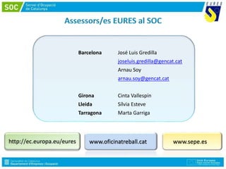 Barcelona José Luis Gredilla
joseluis.gredilla@gencat.cat
Arnau Soy
arnau.soy@gencat.cat
Girona Cinta Vallespín
Lleida Sílvia Esteve
Tarragona Marta Garriga
www.sepe.eswww.oficinatreball.cat
 
