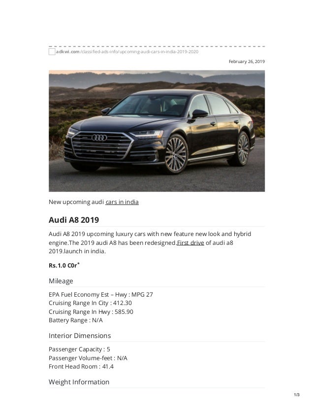 Upcoming Audi Cars In India 2019 2020