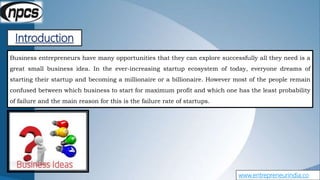 Introduction
www.entrepreneurindia.co
Business entrepreneurs have many opportunities that they can explore successfully al...