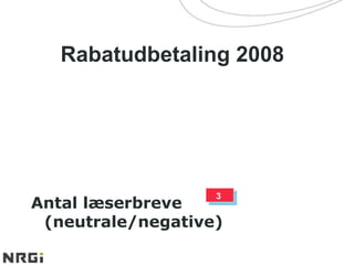 Rabatudbetaling 2008
Antal læserbreve
(neutrale/negative)
3
 