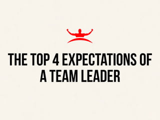 ‹#›‹#›
THE TOP 4 EXPECTATIONS OF A TEAM LEADER
THE TOP 4 EXPECTATIONS OF
A TEAM LEADER
 
