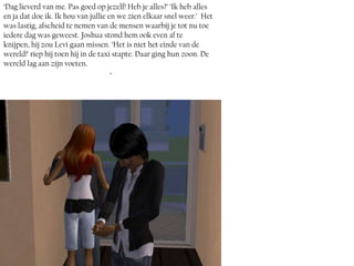 ‘Dag lieverd van me. Pas goed op jezelf! Heb je alles?’ ‘Ik heb alles
en ja dat doe ik. Ik hou van jullie en we zien elkaar snel weer.’ Het
was lastig, afscheid te nemen van de mensen waarbij je tot nu toe
iedere dag was geweest. Joshua stond hem ook even af te
knijpen, hij zou Levi gaan missen. ‘Het is niet het einde van de
wereld!’ riep hij toen hij in de taxi stapte. Daar ging hun zoon. De
wereld lag aan zijn voeten.
                                     ~
 