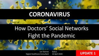 CORONAVIRUS
How Doctors’ Social Networks
Fight the Pandemic
Len Starnes
Digital Healthcare Consultant
Status
16 April 2020 UPDATE 1
 