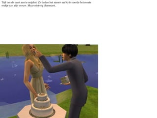 Tijd om de taart aan te snijden! Ze deden het samen en Kyle voerde het eerste stukje aan zijn vrouw. Maar niet erg charmant..