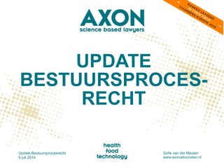 UPDATE
BESTUURSPROCES-
RECHT
Update Bestuursprocesrecht
9 juli 2014
Sofie van der Meulen
www.axonadvocaten.nl
 