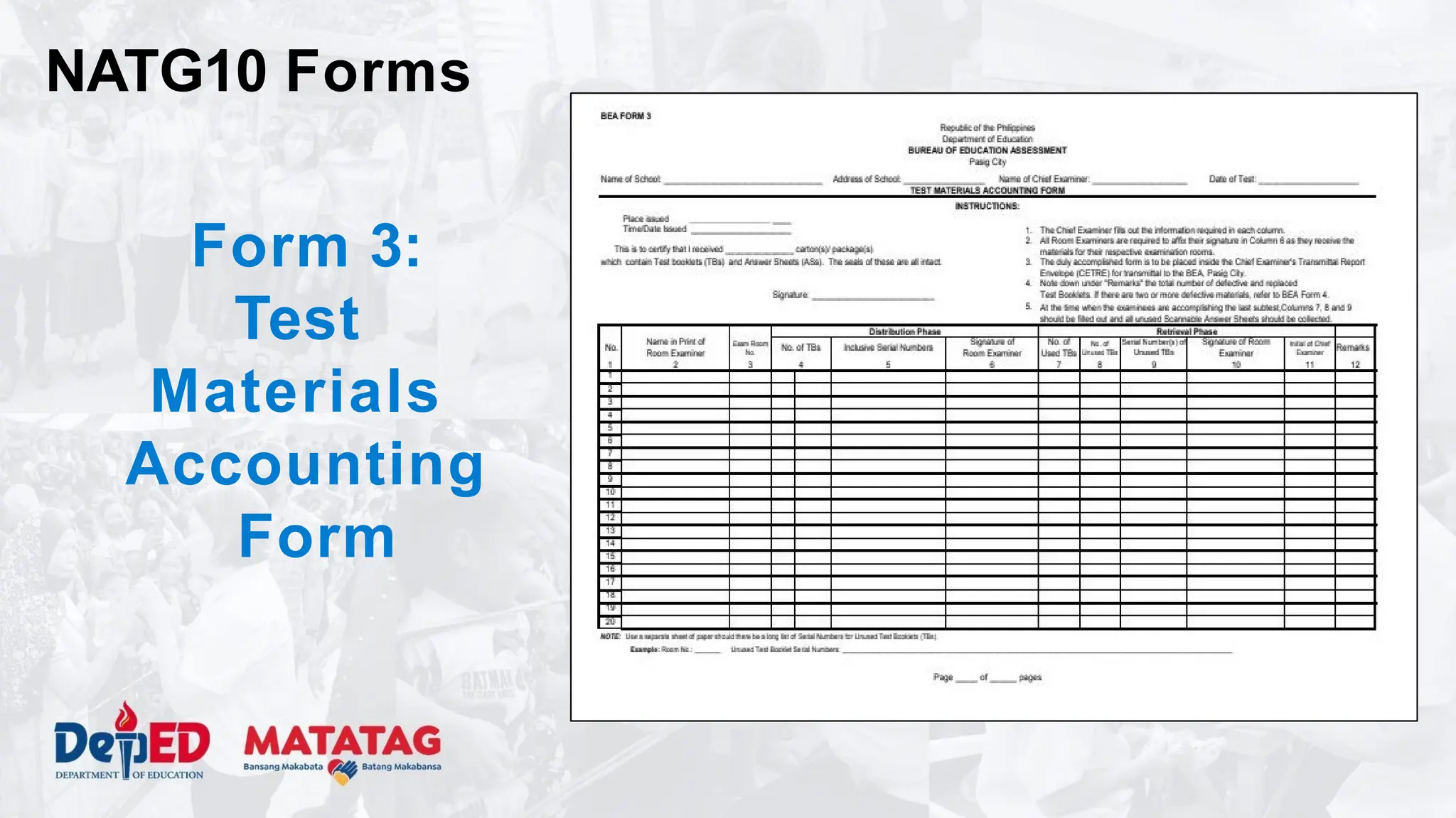 Form 3:
Test
Materials
Accounting
Form
NATG10 Forms
 