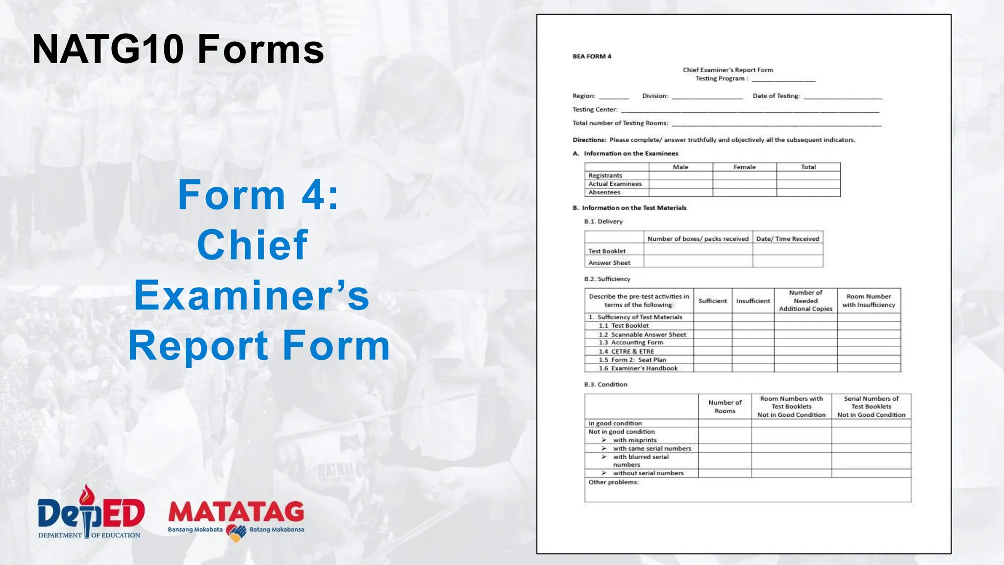Form 4:
Chief
Examiner’s
Report Form
NATG10 Forms
 
