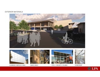 ALUMINUM COMPOSITE PANEL CAMPUS BRICK STEEL / CONCRETE COLUMNS STOREFRONT
EXTERIOR MATERIALS
 