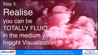 Data	Caricatures:	rethinking	visualisa3on	for	the	modern	researcher	
Be9y	Adamou,	Research	Through	Gaming	&	Paul	McGhie,	Leading	Thought	
Festival of
#NewMR 2018
	
	
Step 3:
Realise
you can be
TOTALLY FLUID
in the medium you use for
Insight Visualisation
 
