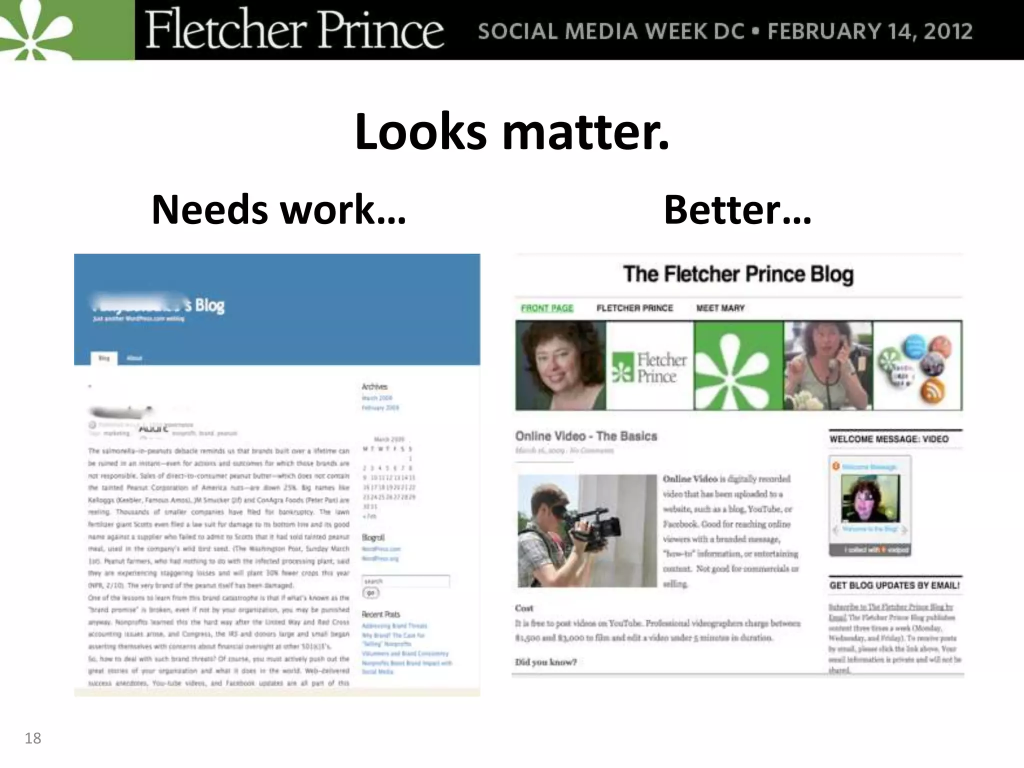 Looks matter.
     Needs work…         Better…




18
 