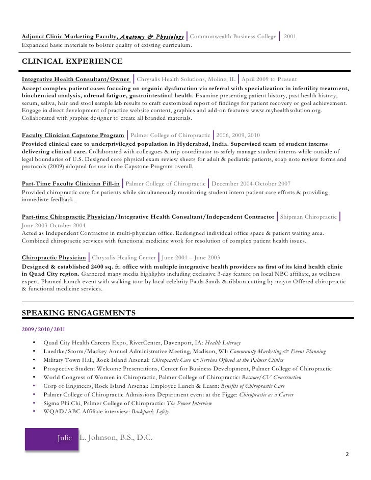 curriculum vitae chiropractor resume