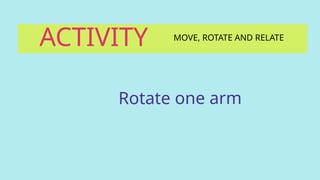 ACTIVITY MOVE, ROTATE AND RELATE
Rotate one arm
 