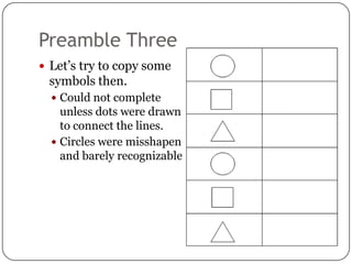 Preamble Three
 Let’s try to copy some
 symbols then.
   Could not complete
    unless dots were drawn
    to connect th...