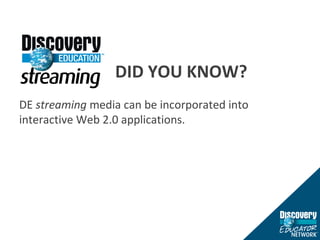 DID YOU KNOW? DE  streaming  media can be incorporated into interactive Web 2.0 applications. 