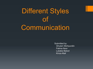 Different Styles
of
Communication
Submitted by:
Ghulam Mohiyundin
Fatima Noor
Lubaba Batool
Kinza Altaf
 