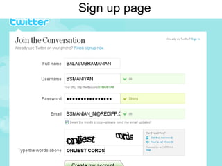 Sign up page 