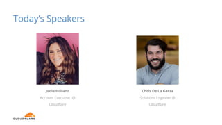 Today’s Speakers
Jodie Holland
Account Executive @
Cloudﬂare
Chris De La Garza
Solutions Engineer @
Cloudﬂare
 