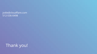 Thank you!
jodie@cloudﬂare.com
512-536-0498
 