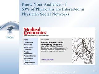 Know Your Audience – I  60% of Physicians are Interested in Physician Social Networks Manhattan Research – Taking the Pulse v8 hello 